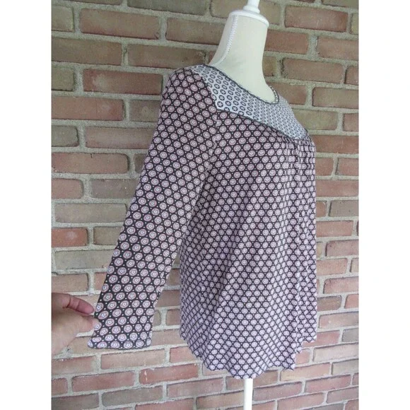 Boden Natasha Jersey Top Womens Size 8 Star Print 3/4 Sleeve Crewneck Stretch - Picture 13 of 16